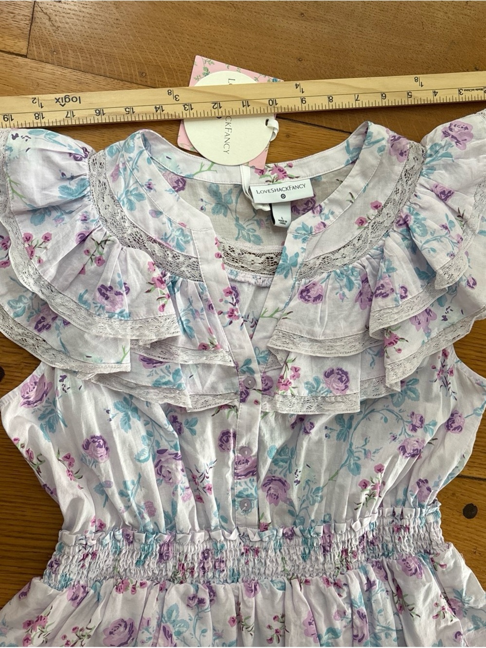LoveShackFancy Lavender Floral Ruffle Mini Dress - Picture 6 of 11